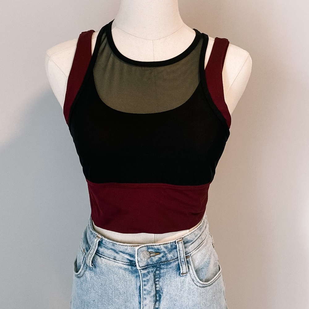 lululemon athletica Black and Burgundy Mesh Crop Top